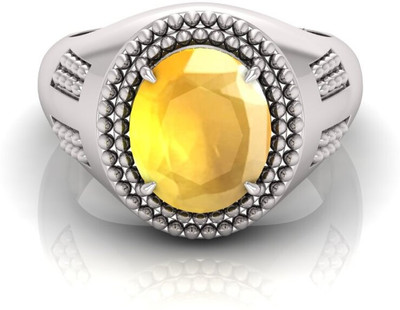TODANI JEMS 9.25 Ratti Yellow Sapphire Gemstone Adjustable Ring With Lab CertificateFD Shell Sapphire Rhodium Plated Ring