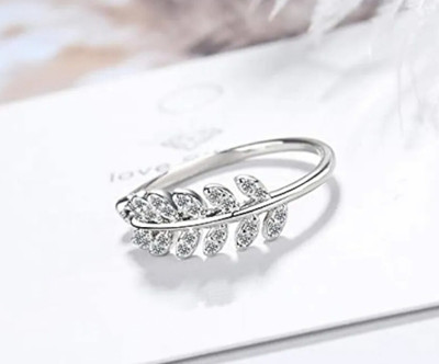 house of common Vedansh Enterprises Stylish Silver Plated Cubic Zirconia Studded Leaf Rings Alloy Cubic Zirconia Sterling Silver Plated Ring