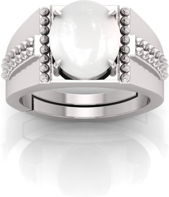 Pranjal Gems 12.25 Ratti Moonstone Gemstone Adjustable Ring With Lab CertificateAG Crystal Moonstone Sterling Silver Plated Ring
