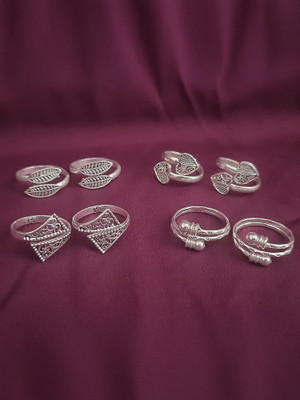 MAYA IMPEX Silver Tone Adjustable Toe Ring Women (4 Pairs Combo) Alloy Silver Plated Toe Ring Set