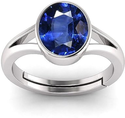 KUSHMIWAL GEMS 11.25 Ratti 10.00 Carat A++ Quality Natural Blue Sapphire Neelam Gemstone Ring Brass Sapphire Silver Plated Ring