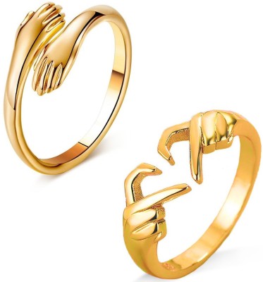Stylewell Pack Of 2 CMB7874 Love Gesture Couple Hands Than Heart Hug Me Thumb Finger Ring Stainless Steel Gold Plated Ring
