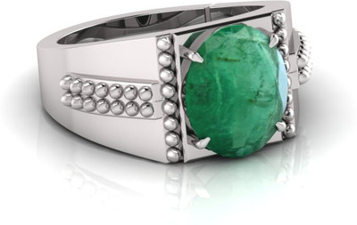 TODANI JEMS 7.25 Ratti Panna Gemstone Adjustable Ring With Lab CertificateA Silver Emerald Ring