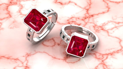 KUSHMIWAL GEMS 13.25 Ratti 12.25 Carat Certified Natural Ruby Stone Adjustable Ring Brass Ruby Silver Plated Ring