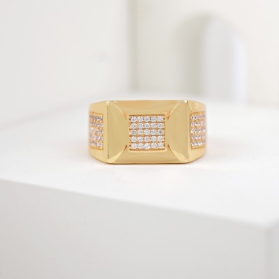 GORASH CREATION Brass Cubic Zirconia Gold Plated Ring