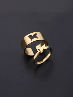 Dressberry Golden Butterfly Matching Love Couple Ring Alloy Gold Plated Ring Set