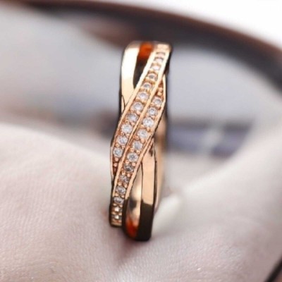 Modattire Premium Quality Anti-Tarnish 18K Rose Gold Plated Adjustable American Diamond Copper Ring