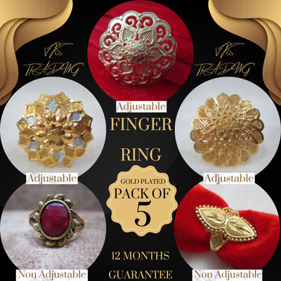 vks trading FINGER RING GOLD PLATAD COMBO PACK OF-5-503 Brass Ring