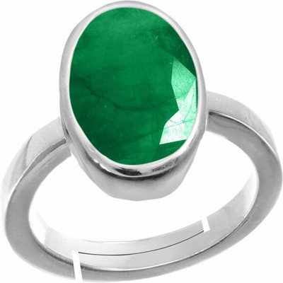 TODANI JEMS 7.25 RATTI PANNA EMERALD SILVER PLATED ADJUSTABLE RING Metal Emerald Rhodium Plated Ring
