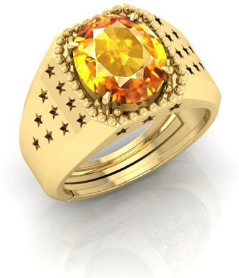TODANI JEMS Natural 7.25 Ratti Pukhraj Gemstone Adjustable Ring With Lab Certificate Brass Sapphire Gold Plated Ring