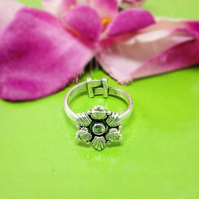 jsaj ROUND SHAPE RING WITH DESIGN ALL AROUND WITH CUBIC ZIRCONIA STONE Sterling Silver Ruby Silver Plated Ring