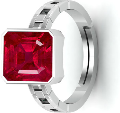 KUSHMIWAL GEMS 7.25 Ratti Natural Ruby Manik Loose Gemstone Brass Ruby Silver Plated Ring