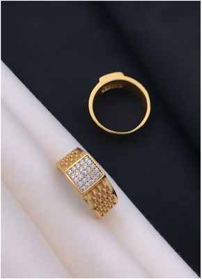 mahi creation Stainless Steel, Copper Cubic Zirconia Gold Plated Ring