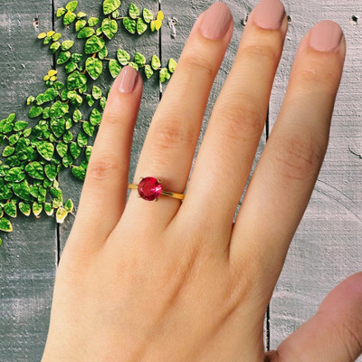 Gemzonite Most Demanded and Beautiful Ruby Ring Manik Effective Stone for men & women Brass Ruby Gold Plated Ring