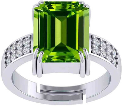 SIDHGEMS 7.25 Ratti Certified Natural Green Peridot Gemstone panchdhatu Brass Peridot Silver Plated Ring