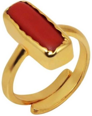 Gemzonite 5.55 Ratti Coral Ring with Natural Triangle Moonga Astrological Stone Ring Copper Coral Gold Plated Ring