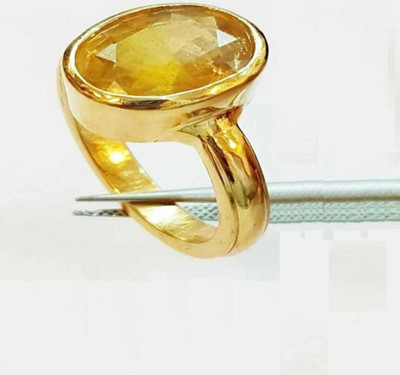 RATAN BAZAR Original & Effective Stone Gold Plated Yellow Sapphire/Pukhraj Ring For Unisex Bronze Sapphire Gold Plated Ring