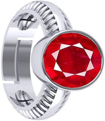jemskart 8.25 Ratti Natural Ruby Stone Manik Ring Brass Ruby Silver Plated Ring