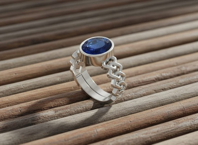 AngiraWorld 10.25 Ratti Natural Blue Sapphire/Neelam Adjustable Ring for Unisex A++Quality Brass Sapphire Silver Plated Ring