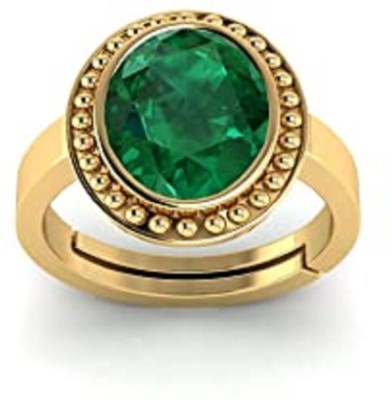 KUSHMIWAL GEMS 6.25 Ratti Original Certified Silver Plated Adjustable Panna Ratna Ring Brass Emerald Gold Plated Ring