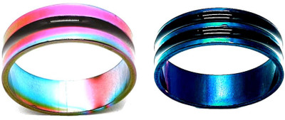 Dynamic Retail Global Set of 2 Rings for Men & Women, Multicolor-Blue Alloy Ring