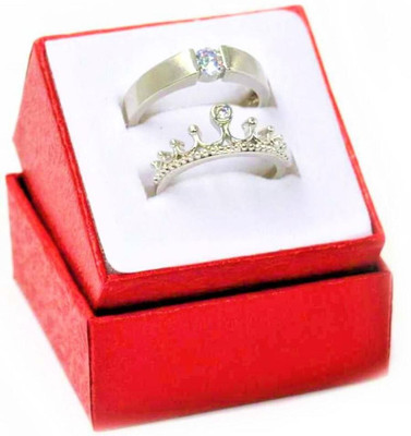 Inori Brass, Stainless Steel, Copper, Brass Cubic Zirconia Silver Plated Ring Set
