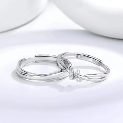 Glamshe Valentine Knot Couple Ring Set in Silver Ring for Men & Women Stainless Steel Silver Plated Ring Set
