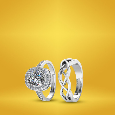 Miss Highness 925 Silver Couple Diamond Adjustable Rings Set – Luxury Gift for Women & Men, Sterling Silver Cubic Zirconia Rhodium Plated Ring Set