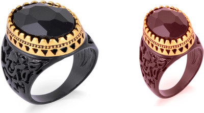 Dynamic Retail Global Set of 2 Rings for Men, Black-Brown Alloy Ring