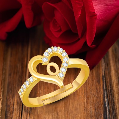 Kanak Jewels Valentine Gift Initial Letter O ring for Girls stylish design Gold plated ring Brass Cubic Zirconia Gold Plated Ring