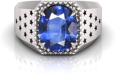Pranjal Gems 9.25 Ratti Neelam Gemstone Adjustable Ring With Lab CertificateRS Shell Sapphire Rhodium Plated Ring