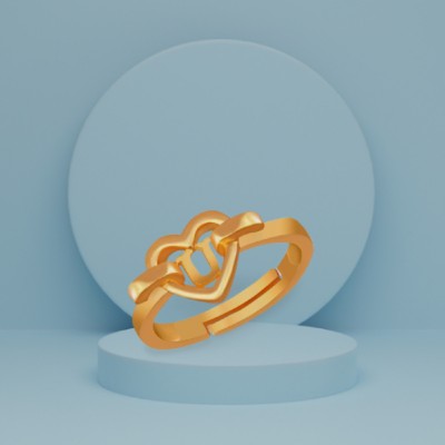 Kanak Jewels Valentine Adjustable Initial Letter U ring for girl Couple Brass Gold Ring Brass Gold Plated Ring