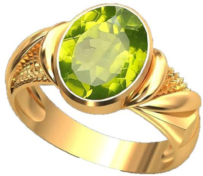 Sidharth Gems 7.25 Ratti 6.25 Carat AA++ Quality Certified Natural Green Peridot Gemstone Brass Peridot Gold Plated Ring