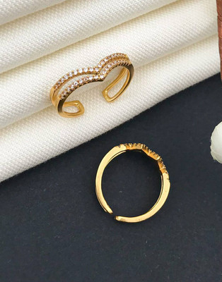 Mahi creations Brass Diamond Gold Plated Ring