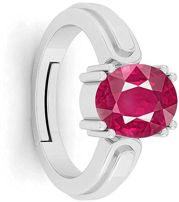 SIDHGEMS 10.25 Ratti 9.25 Carat Natural Ruby Stone Manik Ring Brass Ruby Silver Plated Ring