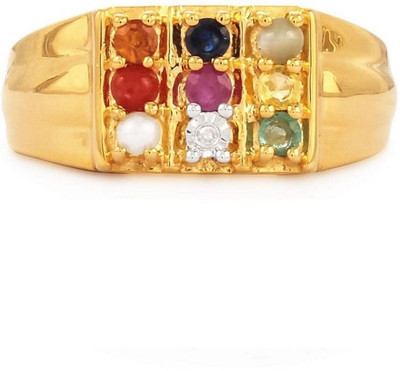 Jewelswonder Navratan Ring with Natural navgrah gemstone gold plated ring for men Stone Crystal Gold Plated Ring