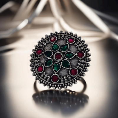 nari nava Mughal Brass Ruby Ring