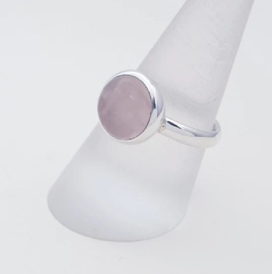 Ceylonmine01 Rose Quartz Natural Oval Shape Crystal Adjustable Stone Finger Ring Alloy Quartz Silver Plated Ring
