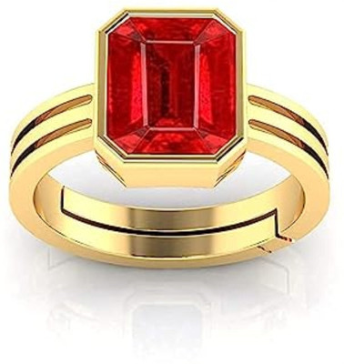 EliteMart 10.25 Ratti Natural Burma Ruby Manik Gemstone Ring for Women's and Men's Brass Ruby Gold Plated Ring