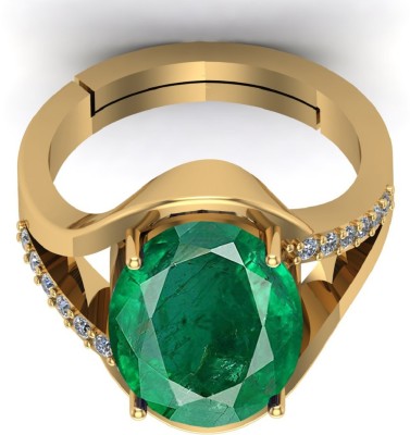 SIDHGEMS 6.50 Carat Natural Emerald Panna Original Gemstone Certified Ring Brass Emerald Gold Plated Ring