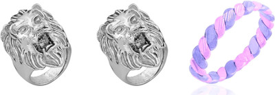 Dynamic Retail Global Set of 3 Ring for Men, Silver-Multicolor Alloy Ring