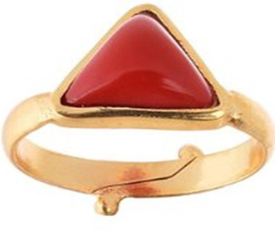 Gemzonite 5.55 Carat Moonga Astrological Stone Triangle Coral Adjustable Ring Brass Coral Ring