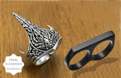 Anrich Double Finger & Eagle Design Ring for boys and Mens ring, stylish Turkish ring Stainless Steel Silver Plated Ring