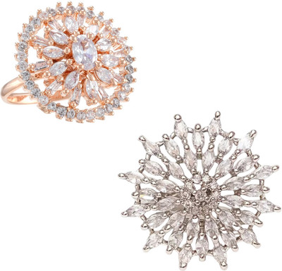 Charms Combo of Designer AD SILVR AND ROSE GOLD SET Ring Set Alloy Silver Plated Ring Set