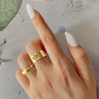 Vembley Golden Butterfly Couple Ring Matching Wrap Finger Ring For Women/Girls Alloy Gold Plated Ring Set