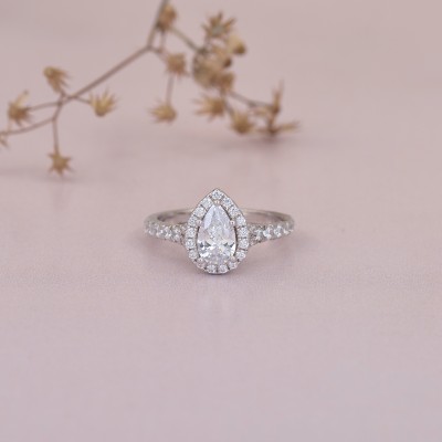 Ornate Jewels Pure 925 Sterling Silver Pear Shaped 0.75 Carat American Diamond Ring I Sterling Silver Cubic Zirconia Rhodium Plated Ring