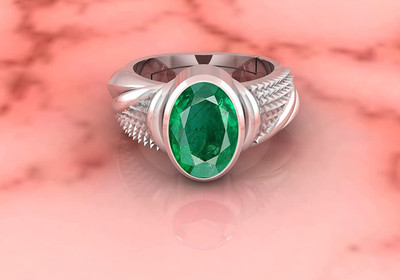 SIDHGEMS 7.25 Ratti 6.00 Crt Natural Emerald Panna Original Gemstone Certified Ring Brass Emerald Silver Plated Ring