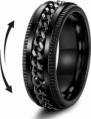 Neerajyoti chain band ring black Stainless Steel Sterling Silver, Titanium Plated Ring