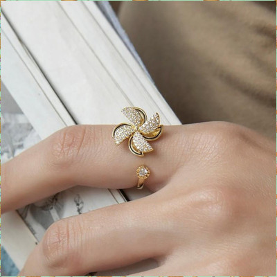TheVineGirl Rotating Cubic Zirconia Studded Adjustable Gold-Plated Spinner Ring For Women Alloy Cubic Zirconia Gold Plated Ring