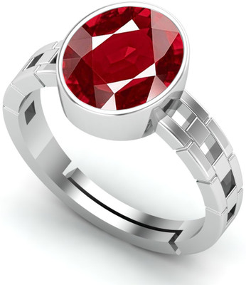 KUSHMIWAL GEMS 6.25 Ratti Natural Ruby Manik Loose Gemstone Gold Brass Ruby Silver Plated Ring